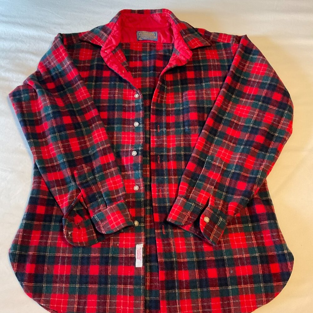 Pendelton Mens Shirt Jacket Wool Tartan Medium Vintage